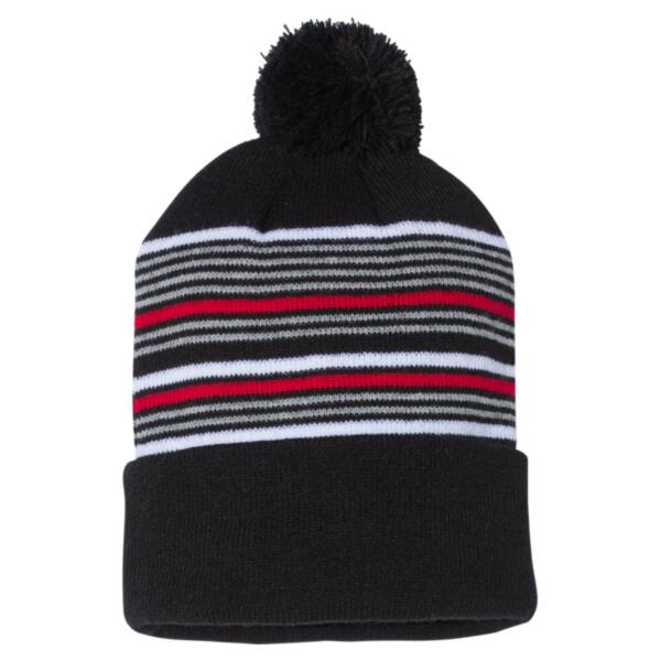 12" Striped Pom-Pom Cuffed Beanie Thumbnail