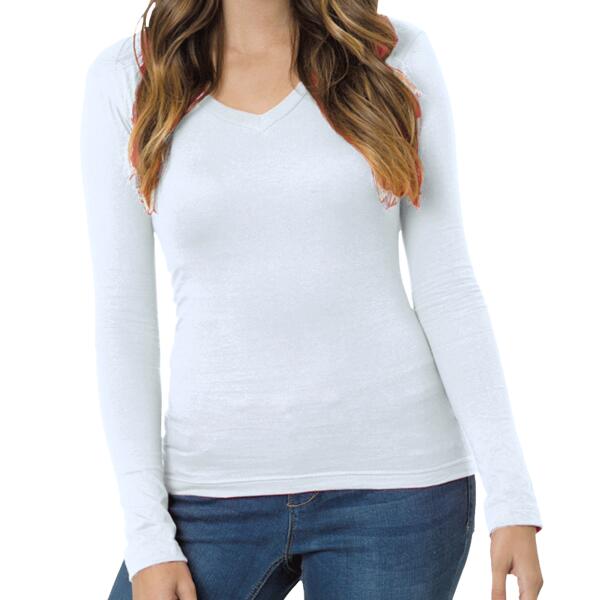 Women's USA-Made Deep V-Neck Long Sleeve T-Shirt Thumbnail